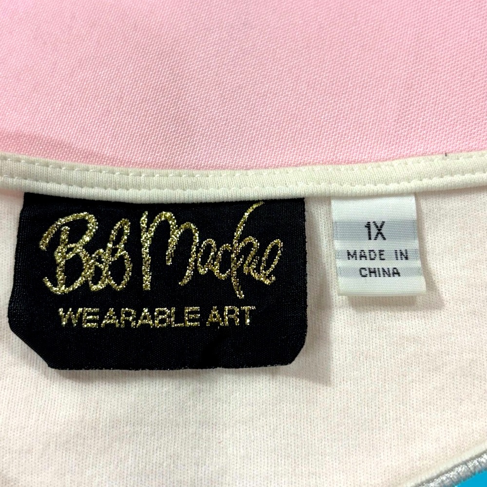 Bob Mackie top. Size 1X. White with Light Blue Design. Good condition. - Picture 2 of 9